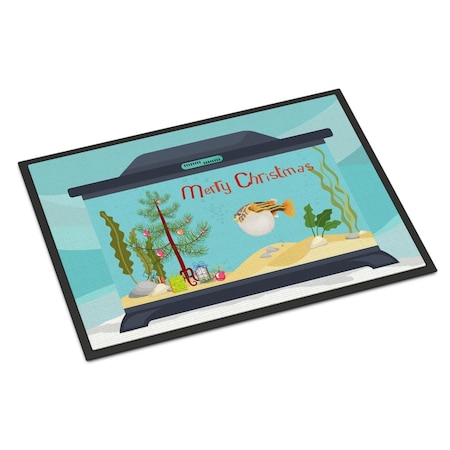 Carolines Treasures 18 x 27 in. Puffer Fish Merry Christmas Indoor or Outdoor Mat CK4535MAT